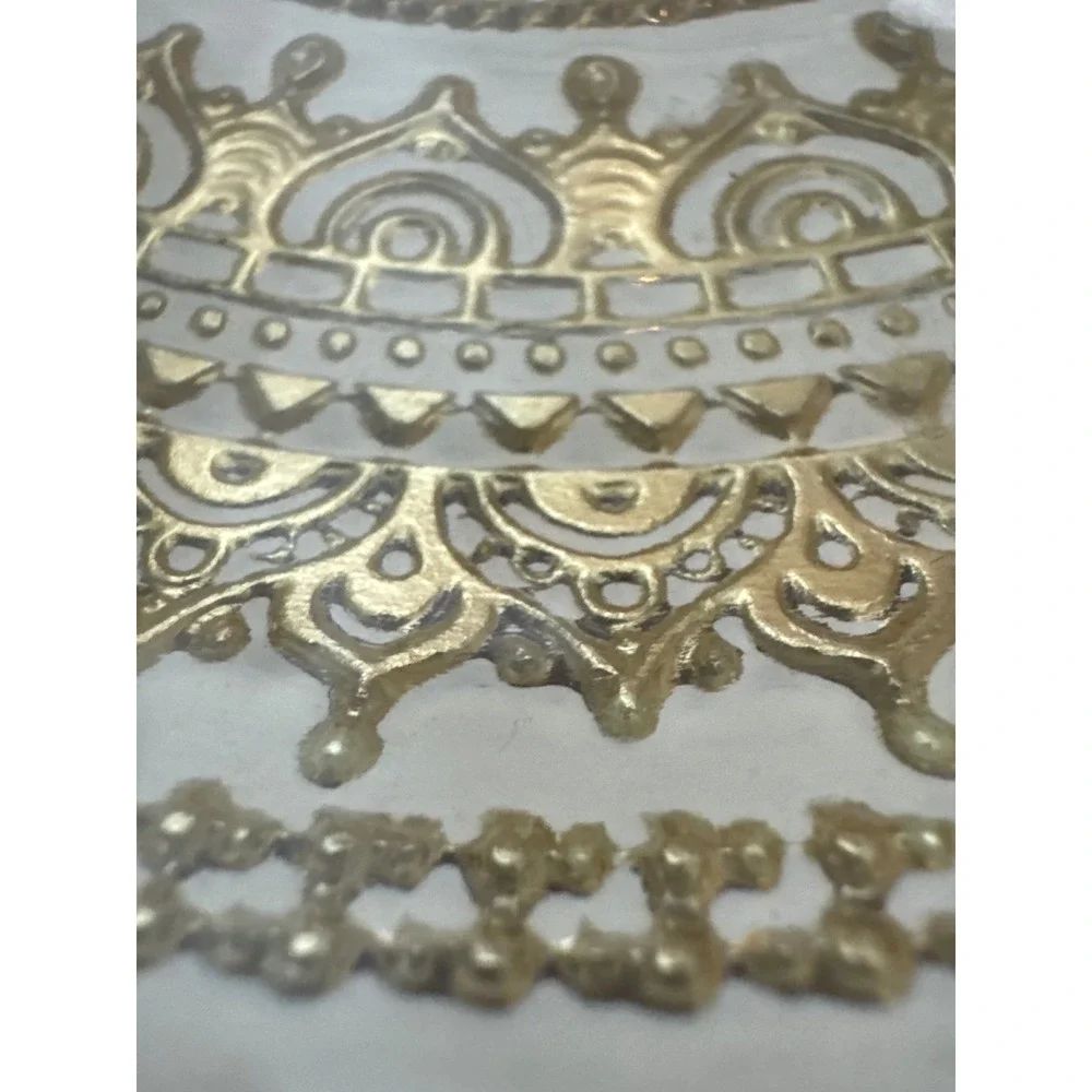 Gold Mandala Filigree Glass Cake Stand Round Clear Pedestal Dessert Plate 8in